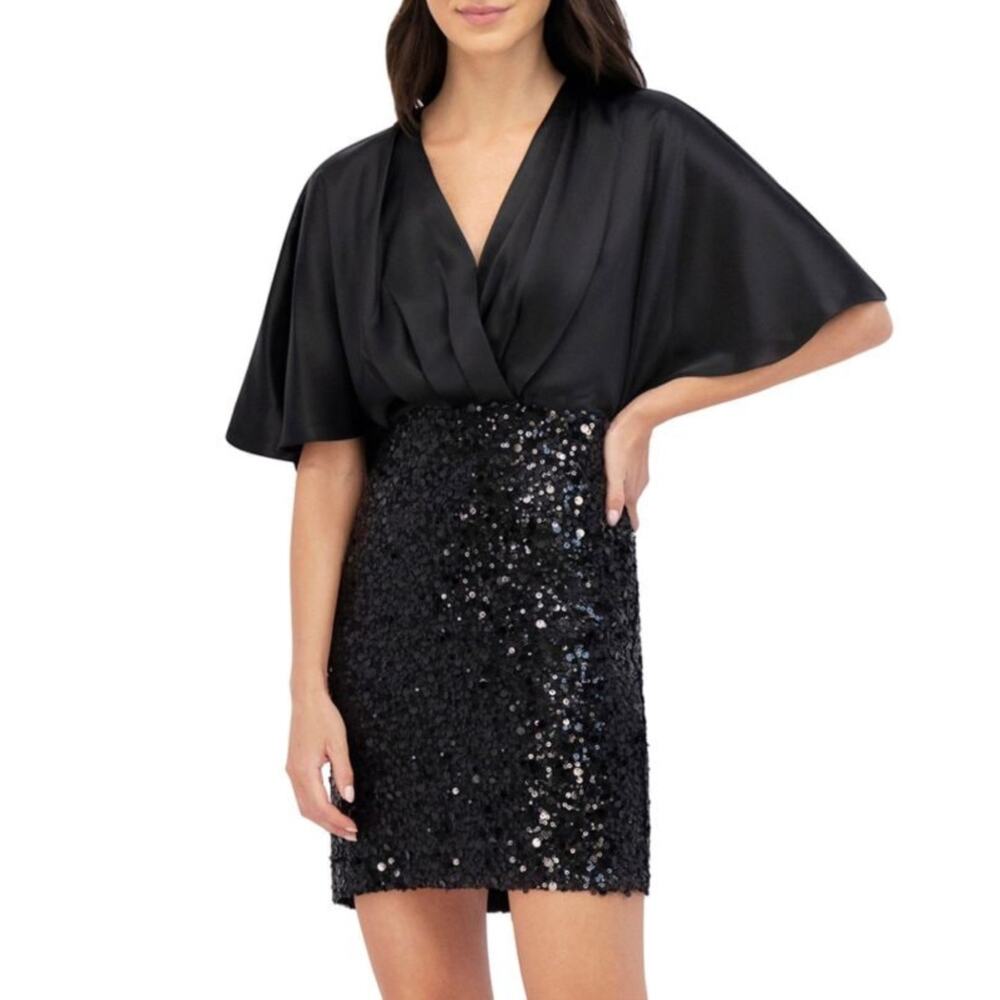 Eliza J Satin and Sequined Mini Sheath Sparkly Cocktail Party Dress Black Size 6